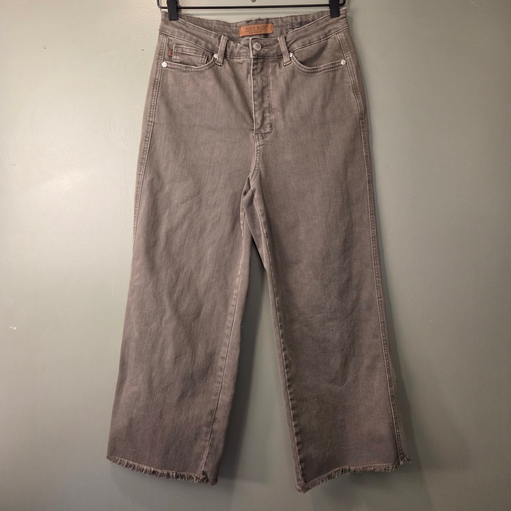 Judy Blue Women's High Rise Wide Leg Cropped Jeans Khaki Green Size 9/29